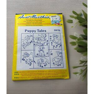 Vtg Aunt Martha's Hot Iron Transfers Puppy Tales #3879 Embroidery Crafts Sealed